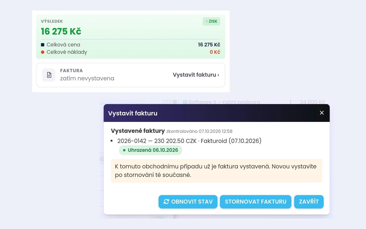Vystavení faktury z obchodního případu