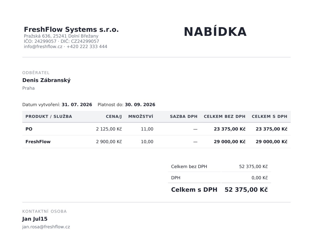 Nabídka exportovaná do PDF