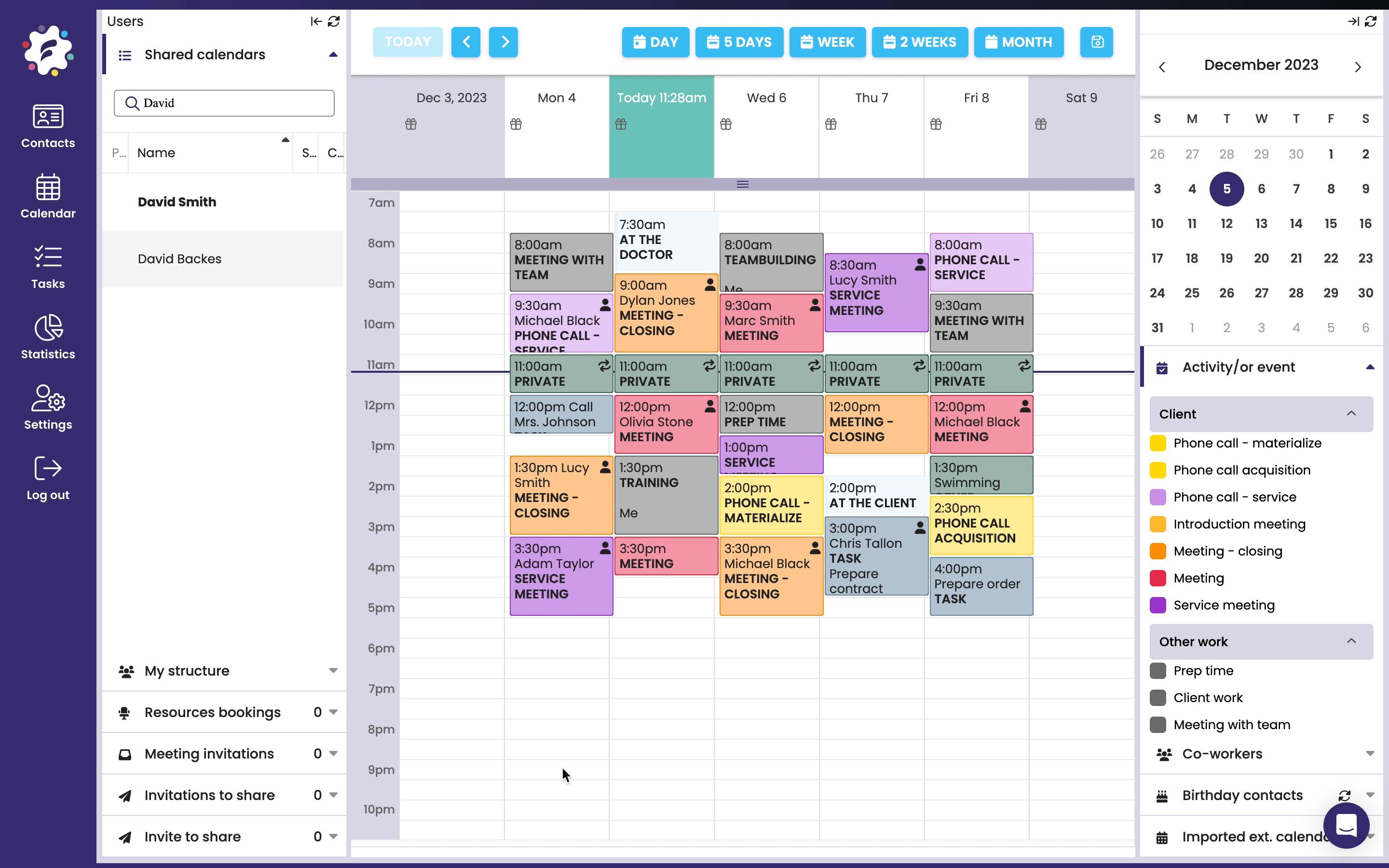 planning in the calendar