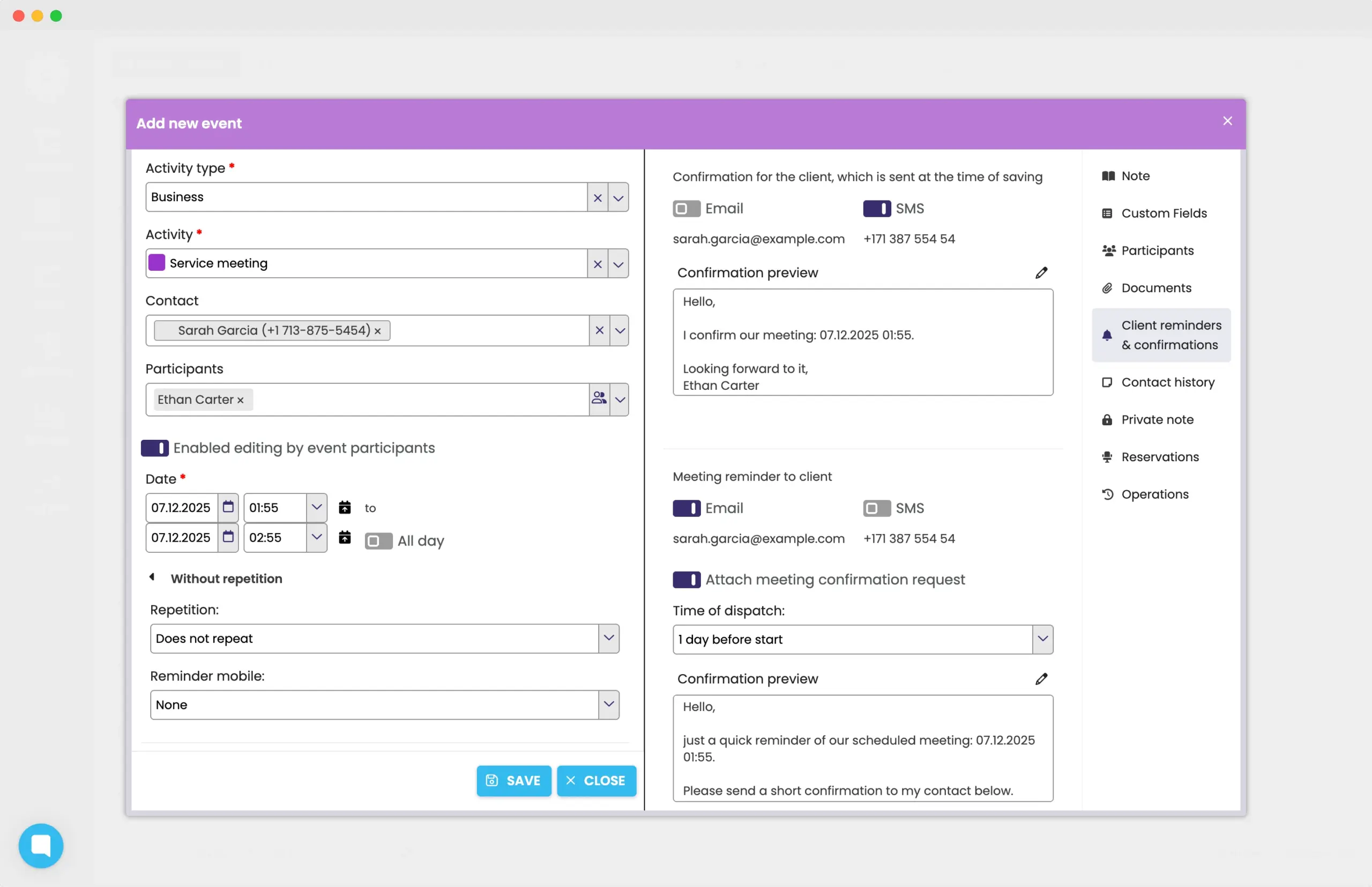Reminders and COnfirmations FreshFlow Calendar
