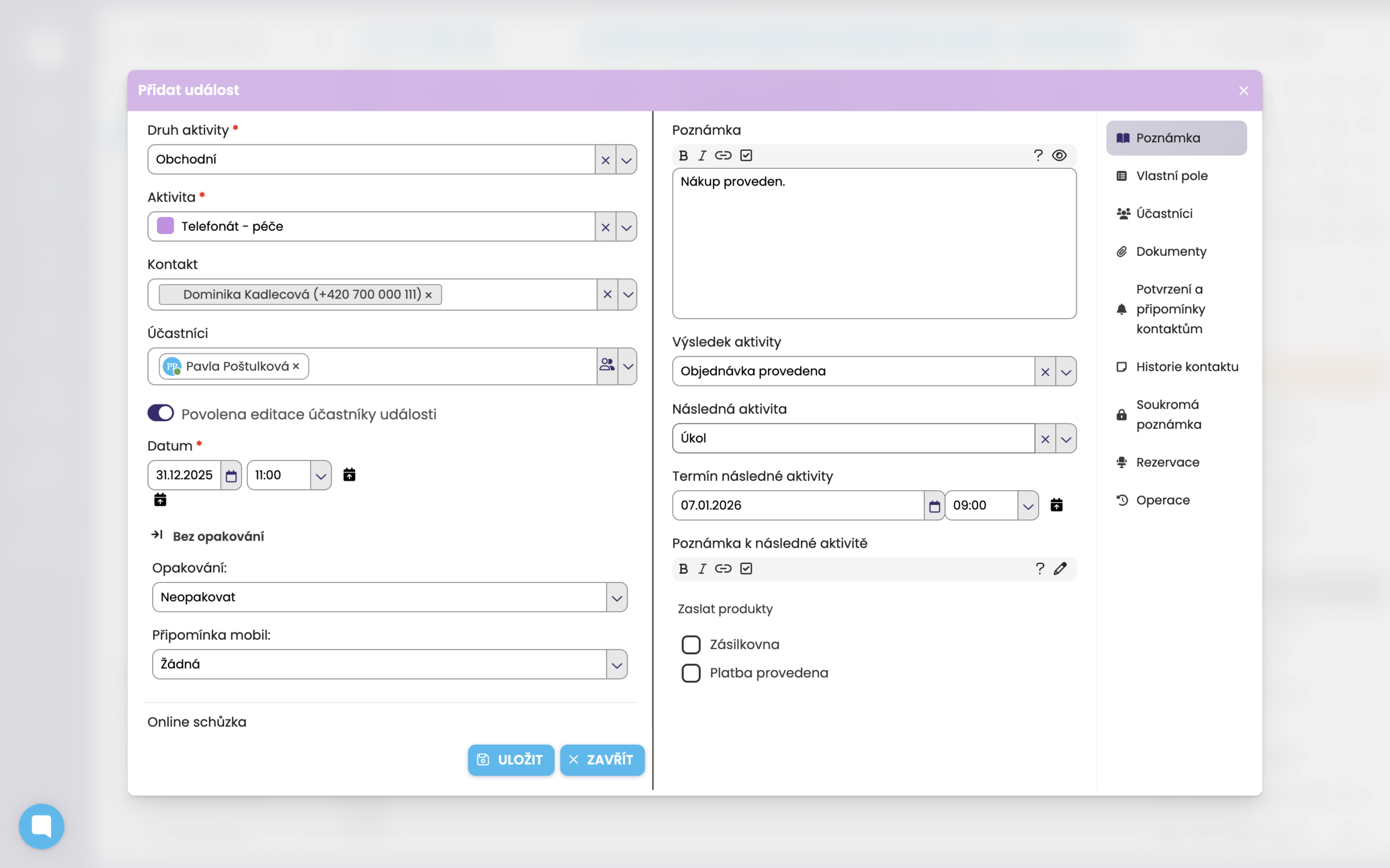 Spojení jednoduché CRM x úkoly